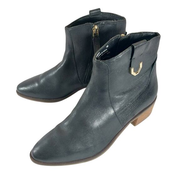 COLE HAAN! BLACK GENUINE LEATHER POINTY TOE, CHUNKY HEEL ANKLE BOOTS! SZ 6B - Picture 3 of 10